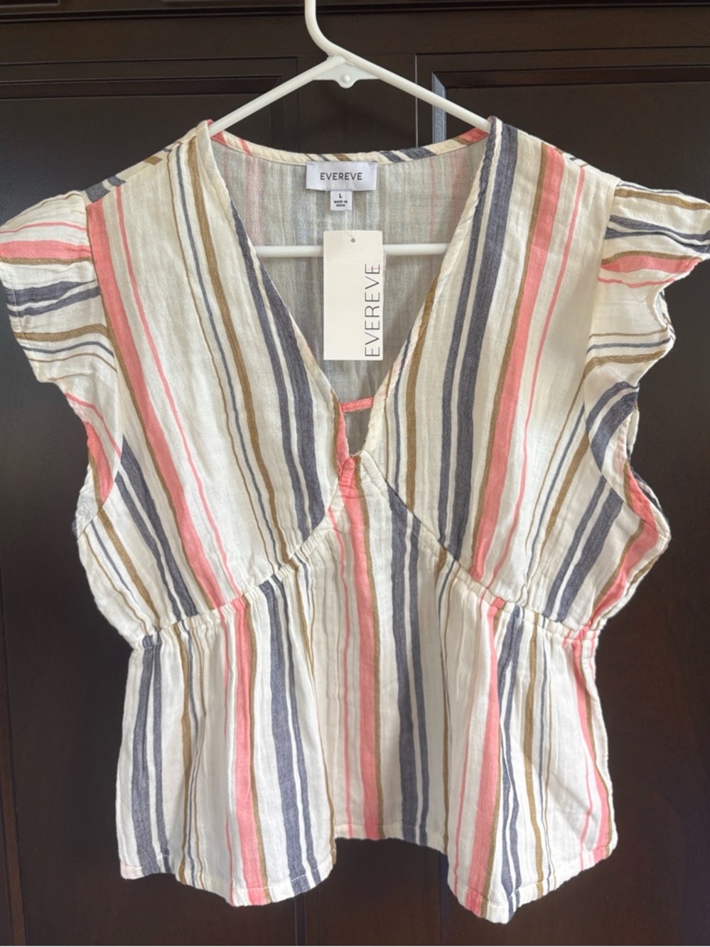 NWT EVEREVE Calla Gauze Flutter Sleeve Top Size Large
